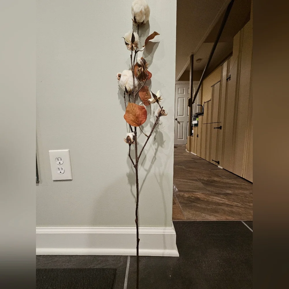 Farmhouse Cotton Arrangement Rustic Long Stems Set of 5 Cotton Branches 35